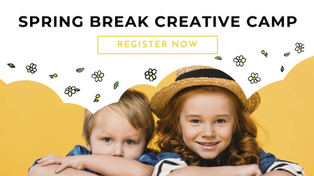 Ontwerpsjabloon van FB event cover van art camp ad met schattig jongetje en meisje