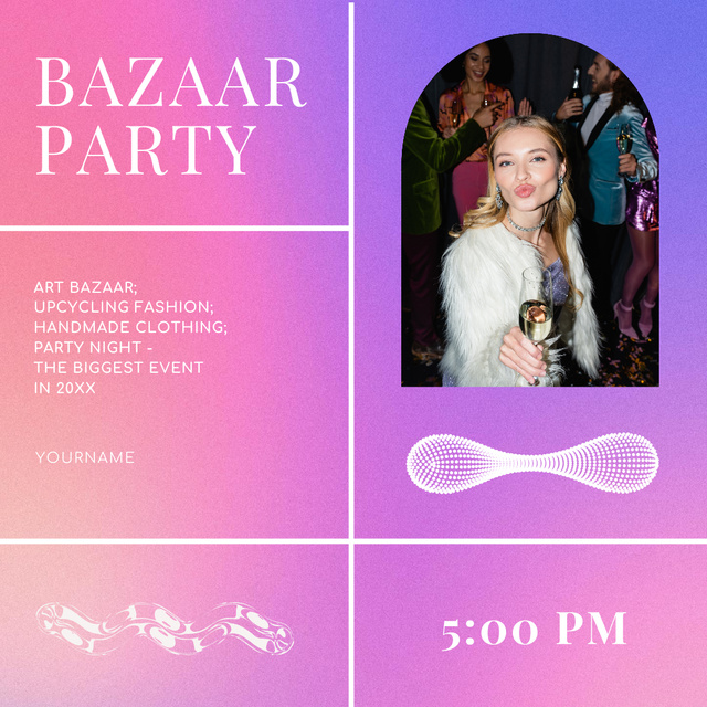 Bazaar Party Announcement with Beautiful Young Blonde Instagram Šablona návrhu
