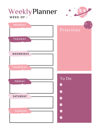 Template di design Priorità settimanali con i pianeti Notepad 8.5x11in