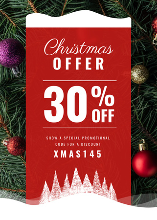 Christmas Offer Decorated Fir Tree Flayer Design Template