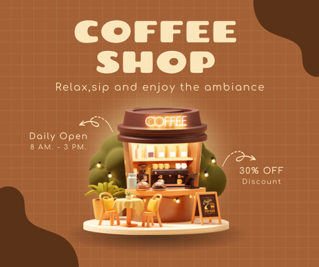 Designvorlage Zeitplan für becherförmige Coffeeshops und Rabatte für Kaffee für Facebook