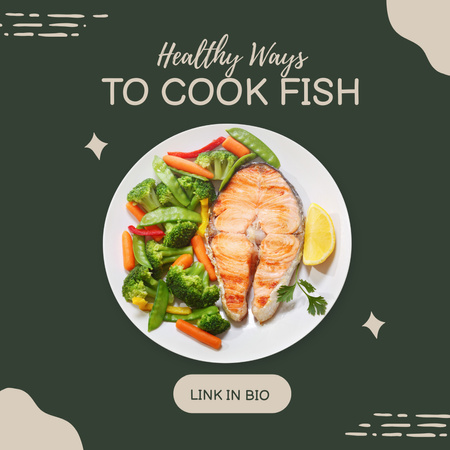 Tasty Dish with Fish on Plate Instagram Design Template