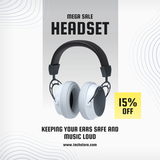 Designvorlage Headphones Mega Sale Announcement on White für Instagram