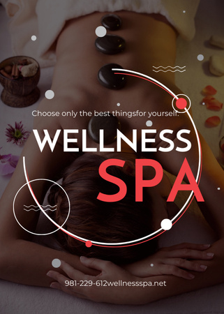 Wellness Spa Ad Woman Relaxing at Stones Massage Flayer Design Template