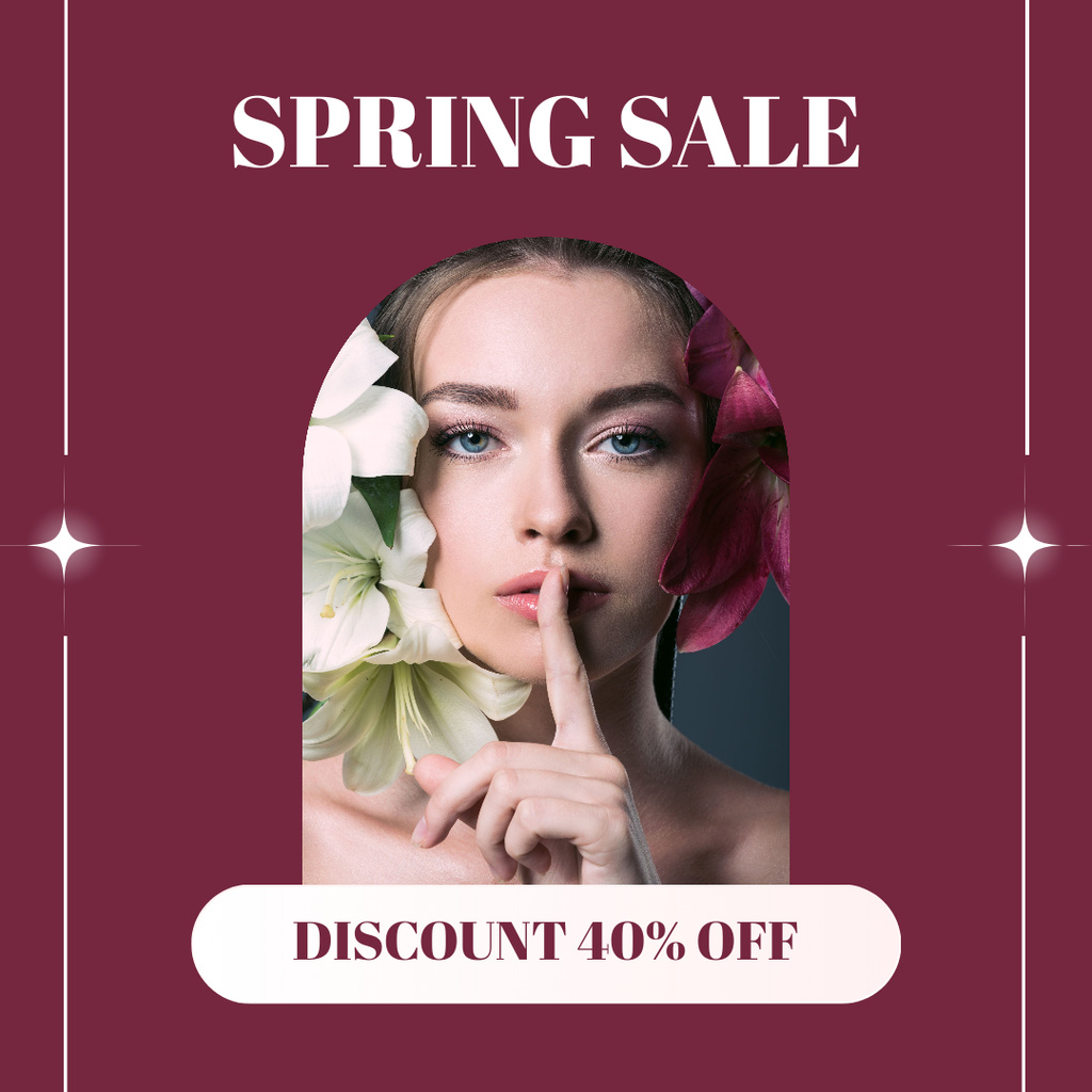 Spring Sale Offer with Beautiful Young Woman Instagram Design Template