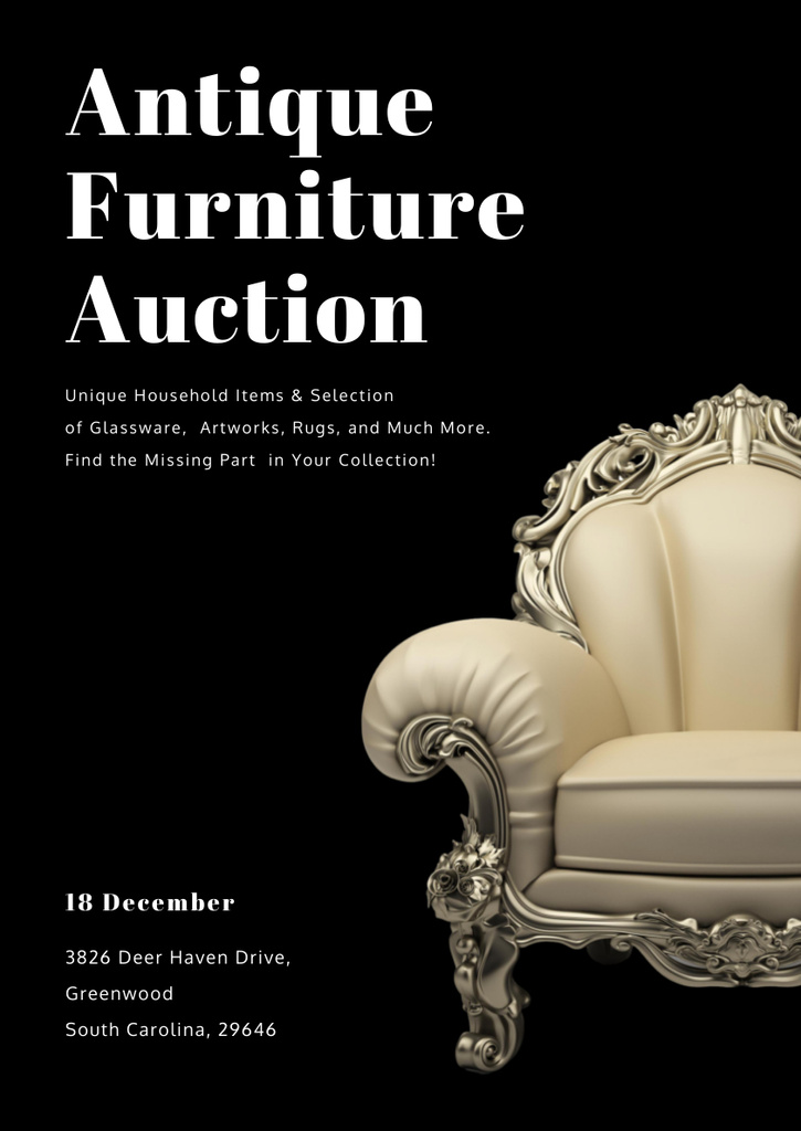 Antique Furniture Auction Announcement Poster A3デザインテンプレート