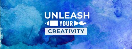 Art Inspiration with Stains of Blue Watercolor Facebook cover Design Template