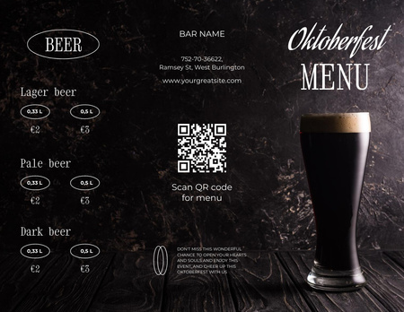 Oktoberfest Celebration Announcement with Dark Beer Menu 11x8.5in Tri-Fold Design Template