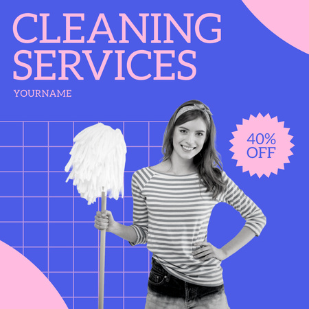 Cleaning Services Discount Offer with Smiling Woman Instagram AD tervezősablon