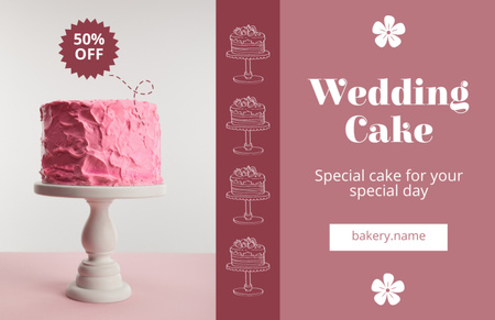 Sweet Pink Wedding Cake on Stand Thank You Card 5.5x8.5in Šablona návrhu