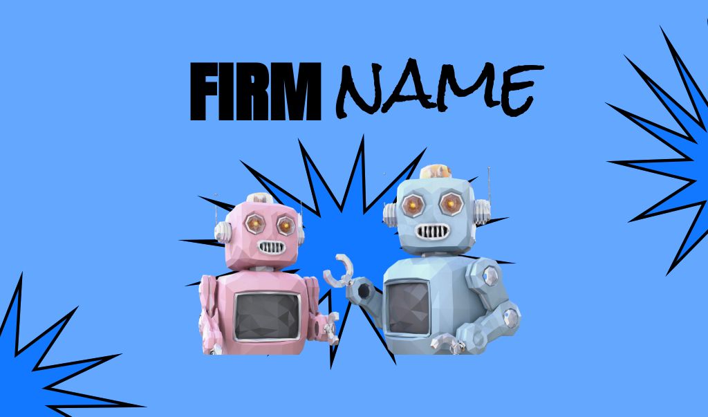 Cute Robots Promote Digital Company Services Business cardデザインテンプレート