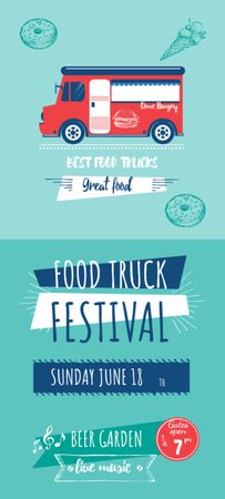 Food Truck Fesztivál Hirdetmény Illusztrációval Invitation 9.5x21cm tervezősablon