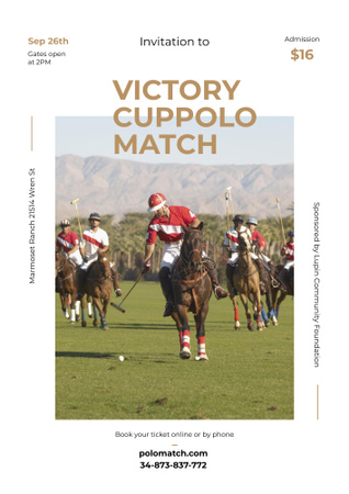 Polo Match Invitation with Players on Green Field Poster B2 Design Template