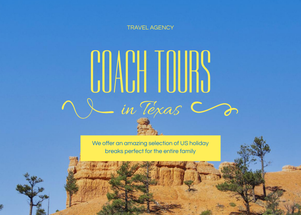 Coach Tours in Texas Offer with Beautiful Hill Flyer 5x7in Horizontal Tasarım Şablonu