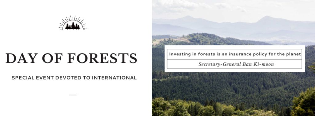 Plantilla de diseño de International Day of Forests Event Scenic Mountains Facebook cover 