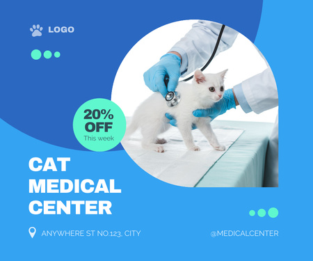 Beyaz Kedili Hayvan Tıp Merkezi Reklamı Large Rectangle Tasarım Şablonu