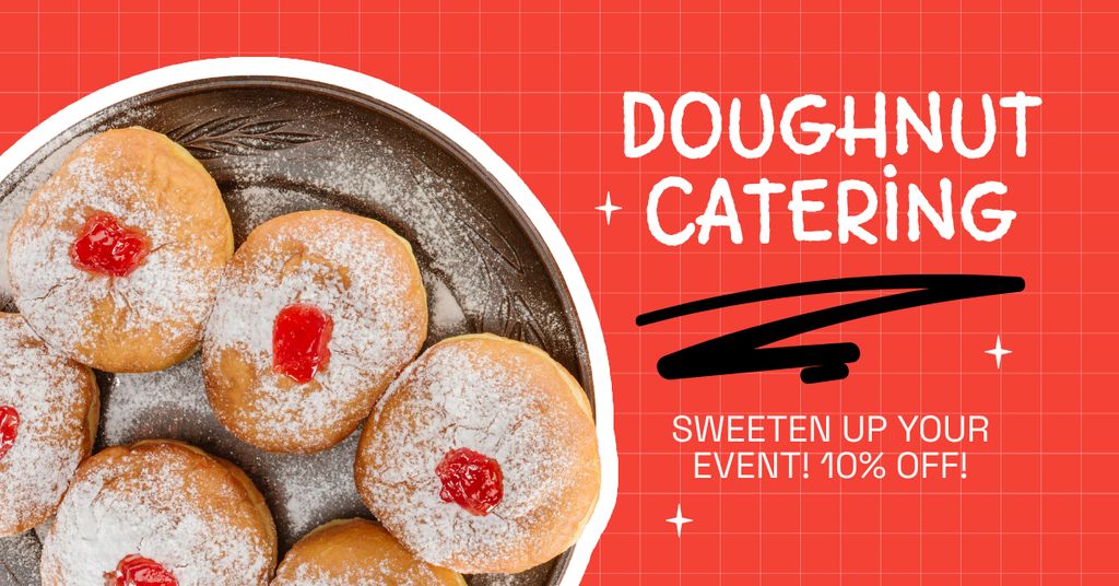 Doughnut Catering Services with Donuts in Bowl Facebook AD tervezősablon