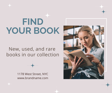 Book Store Ad with Woman Reading Literature Facebook Design Template
