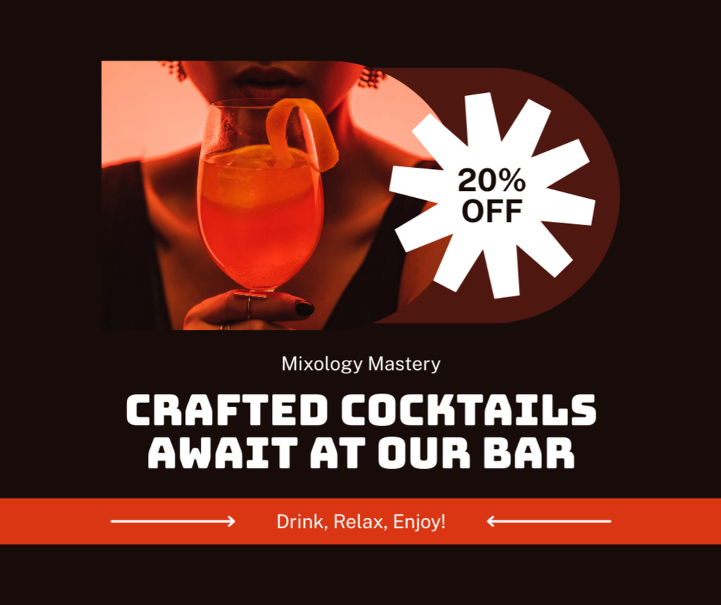 Craft Cocktails with Discount at Bar Facebook Tasarım Şablonu