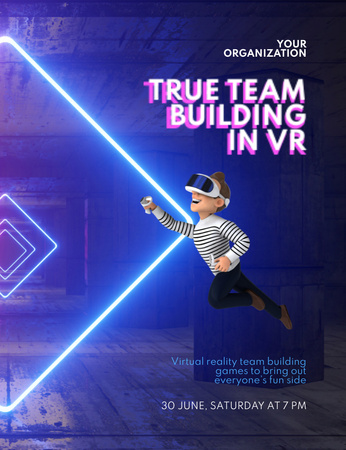 Virtual Team Building Event Ad with Neon Lights Invitation 13.9x10.7cm Design Template