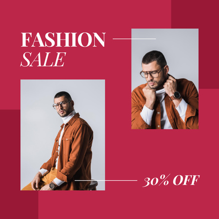 Fashion Sale with Man in Stylish Brown Jacket Instagram Design Template