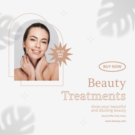 Beauty Treatments Ad with Smiling Tanned Woman Instagram Design Template