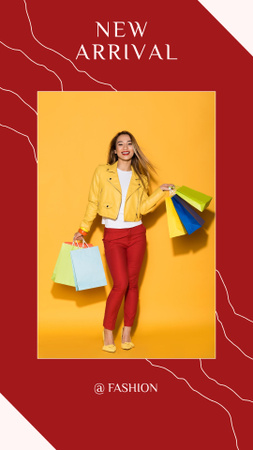 Woman Clothing Collection Ad with Girl Carring Shopping Bags Instagram Story Design Template