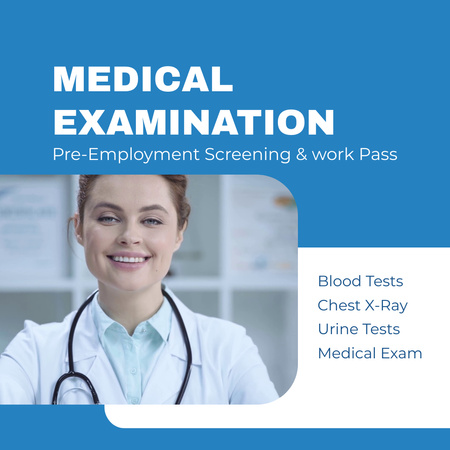 Medical Examination Ad with Woman Doctor Animated Post Design Template
