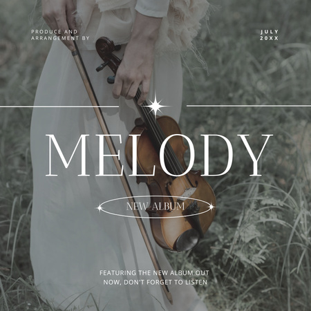 Girl Holding Violin in Hands Album Cover Design Template