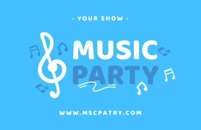 Party Announcement with Illustration of Music Note Business Card 85x55mm – шаблон для дизайну