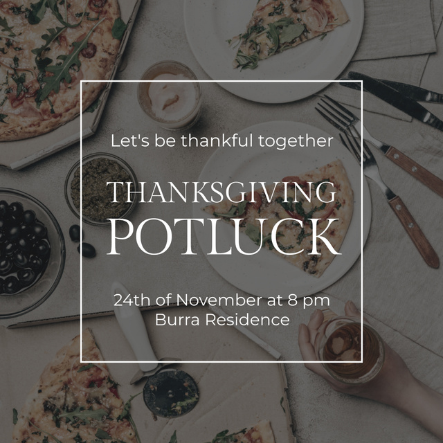 Thanksgiving Potluck Party Invitation with Different Dishes Instagram tervezősablon
