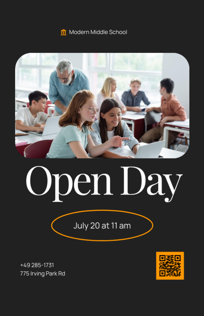Open Day At Middle School In Black Invitation 5.5x8.5in – шаблон для дизайна