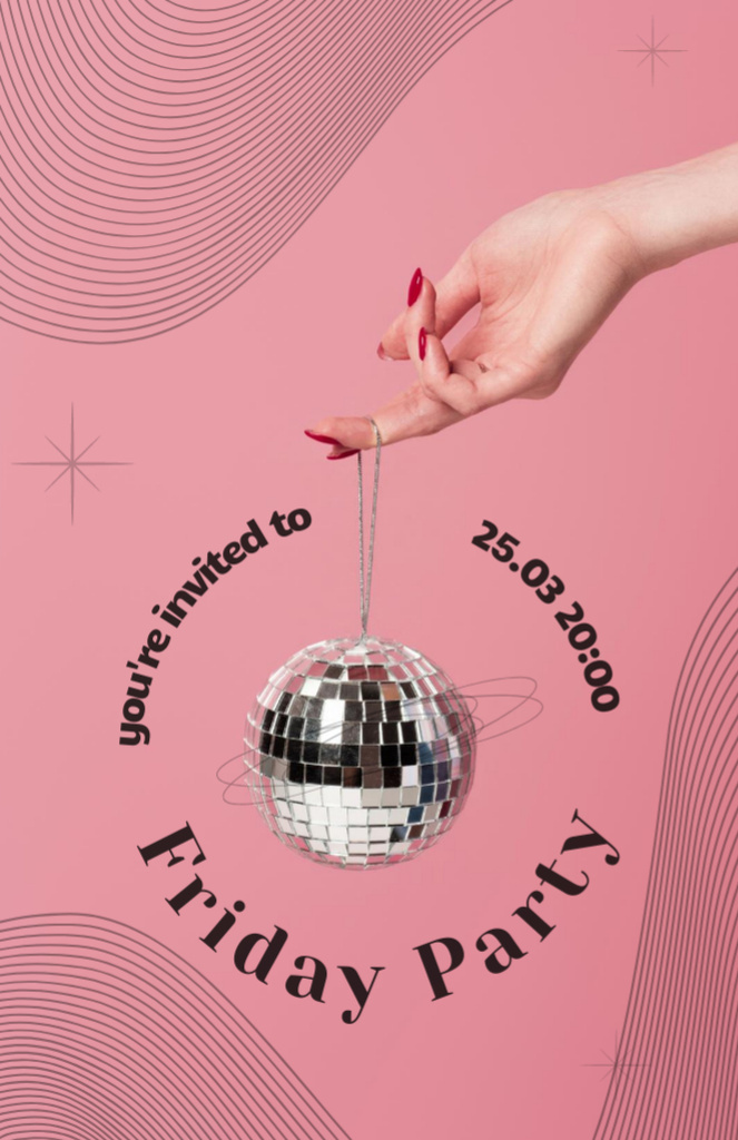 Platilla de diseño Friday Party Announcement with Disco Ball Invitation 5.5x8.5in