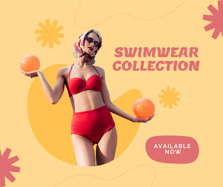 Designvorlage Woman in Stylish Swimsuit and Sunglasses für Facebook