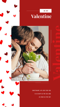 Ontwerpsjabloon van Instagram Story van man zoenen vrouw met bloemen op valentijnsdag