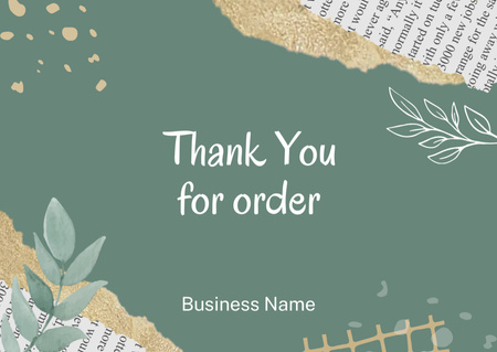 Сообщение с листьями Спасибо за ваш заказ Card – шаблон для дизайна