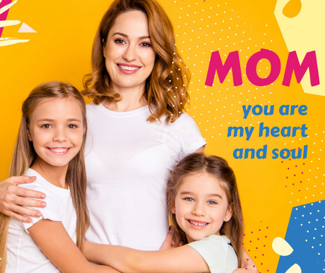 Ontwerpsjabloon van Facebook van Happy Mom with daughters on Mother's Day