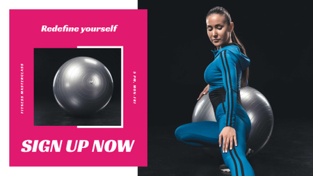 Designvorlage workout-angebot mit frau und fitnessball für FB event cover