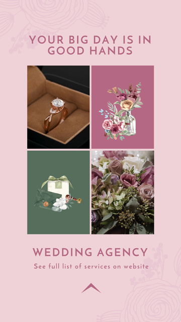 Platilla de diseño Wedding Agency Service With Flowers And Ring Instagram Video Story