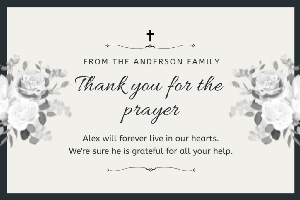 Funeral Thank You Card with Flowers and Black Cross Postcard 4x6in Design Template