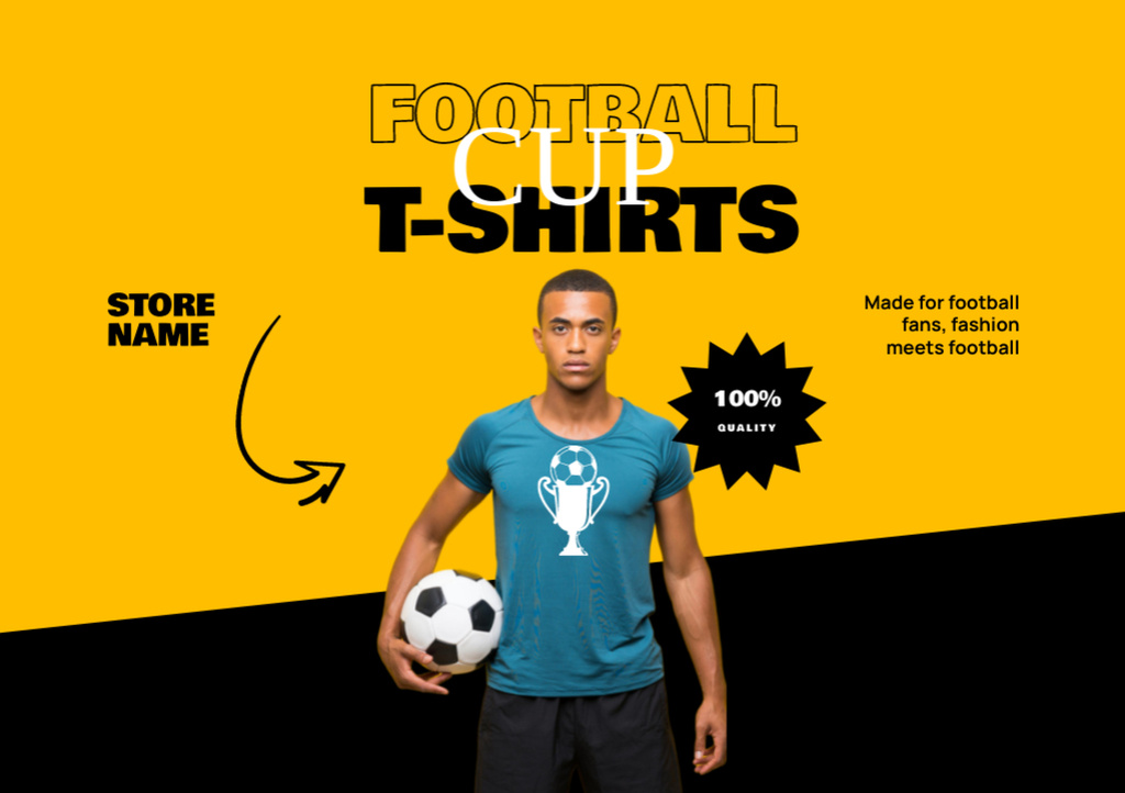 Football T-Shirts Sale Offer on Yellow Flyer A5 Horizontal Tasarım Şablonu