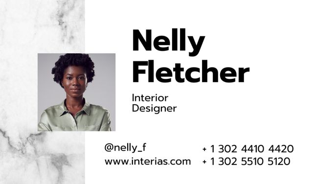 Interior Designer Contacts on Marble Pattern Business Card US Tasarım Şablonu