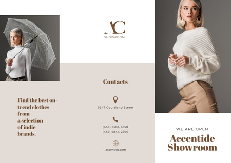 Showroom Offer with Woman in Stylish Clothes Brochure Design Template