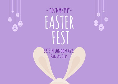 Easter Festival with Cute Bunny Ears Flyer A6 Horizontal Design Template