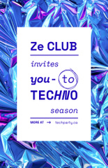 Techno Party Event Announcement on Blue Pattern