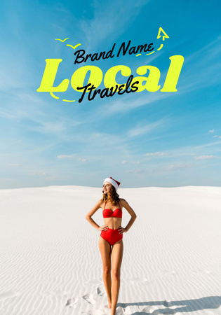 Plantilla de diseño de viajes locales inspiración con una joven en la costa del océano Poster 28x40in 