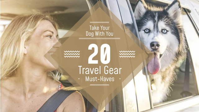 Travelling with Pet Woman and Dog in Car FB event cover Design Template