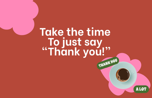 Cute Thankful Phrase with Cup of Drink on Red Thank You Card 5.5x8.5in – шаблон для дизайну