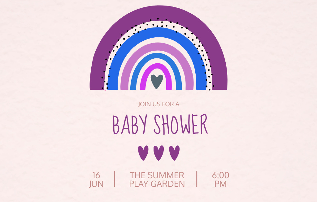 Delightful Baby Shower Party With Hearts And Rainbow Invitation 4.6x7.2in Horizontal Šablona návrhu