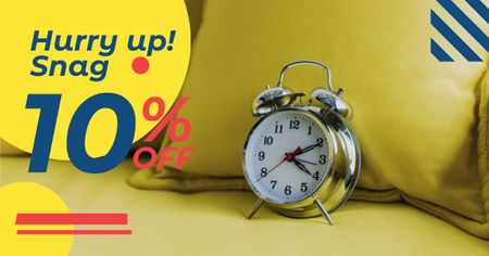 Discount Offer with Alarm Clock Facebook AD Design Template